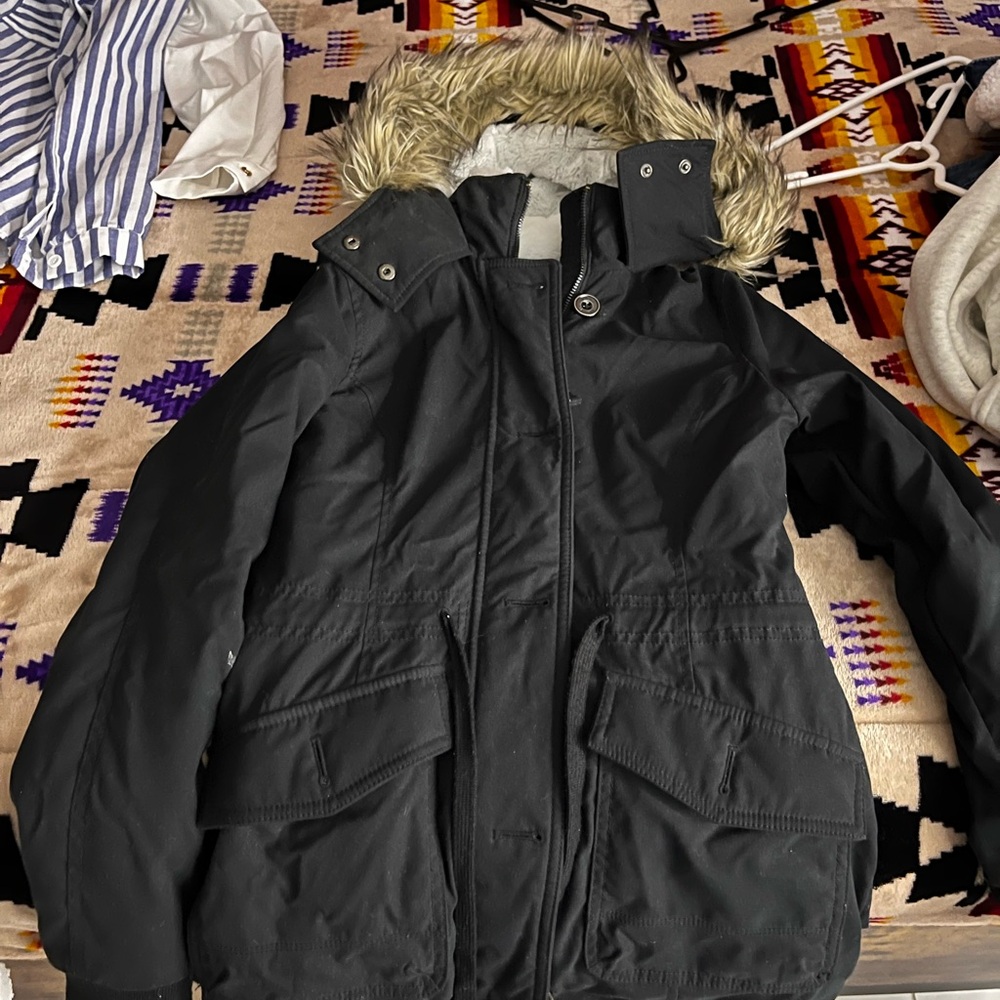 Hollister Black Jacket with Faux Fur Lining